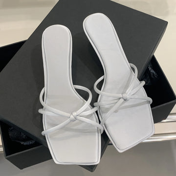 Xajzpa Summer Narrow Band Buckle Strap Slippers Women Square Toe Stiletto Low Heels Slide Mules Party Shoes Zapatos De Mujer
